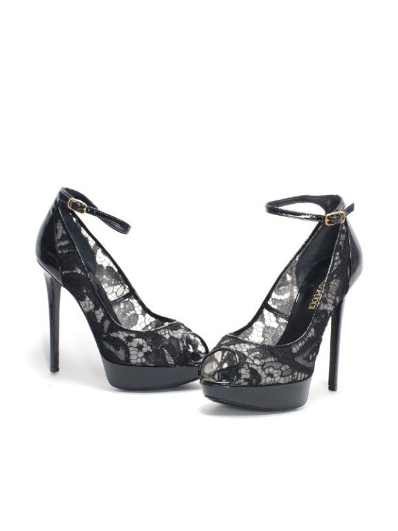 New Emilio Pucci Black Lace and Patent Leather Platform Shoes 2