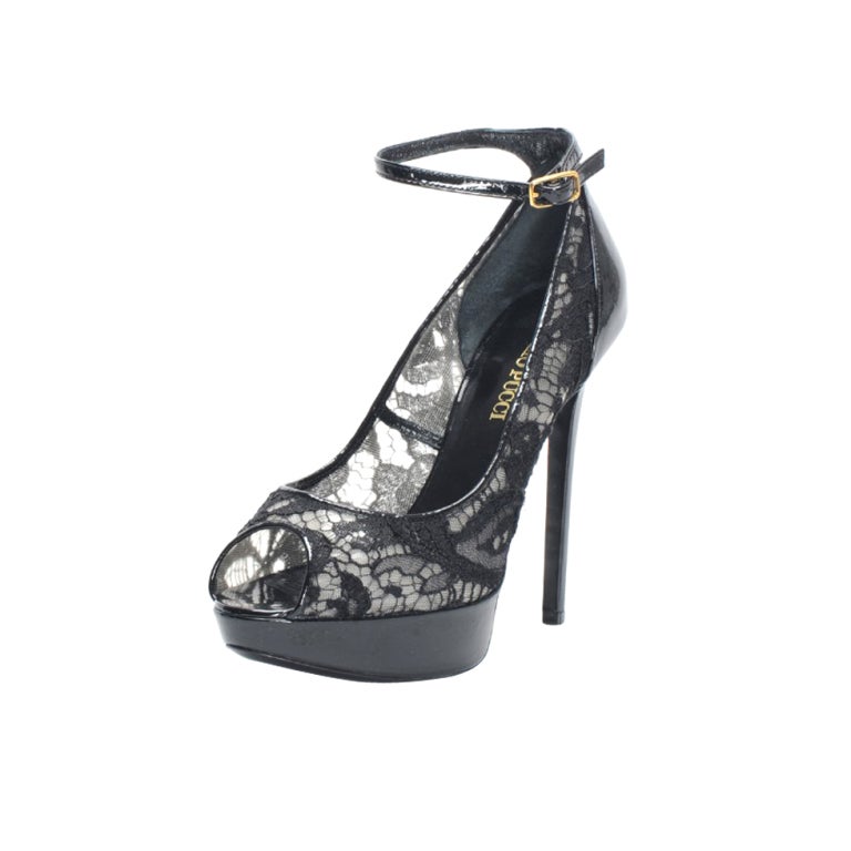 New Emilio Pucci Black Lace and Patent Leather Platform Shoes