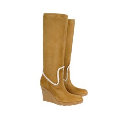 GUCCI LIGHT COGNAC MERINO LAMBSKIN SHEARLING WEDGE BOOTS 1
