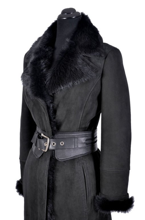 NEW GUCCI BLACK SHEARLING FUR COAT WITH LEATHER BELT 1