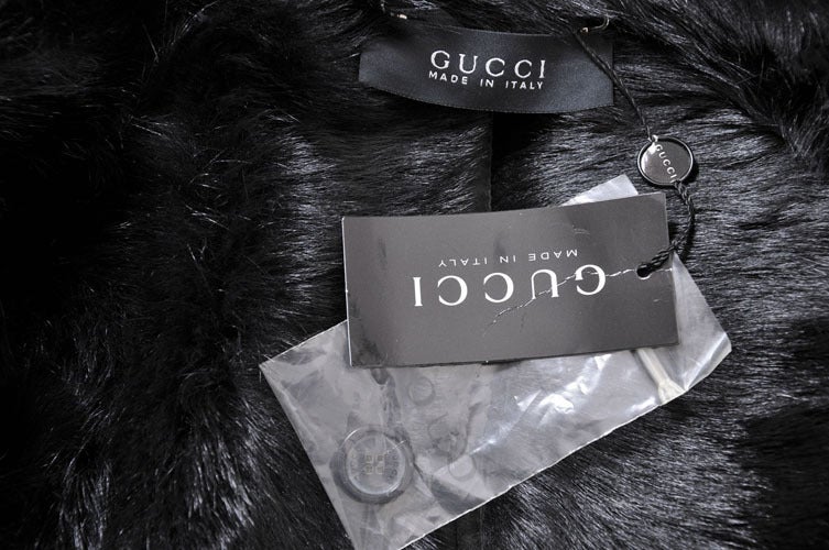 NEW GUCCI BLACK SHEARLING FUR COAT WITH LEATHER BELT 5