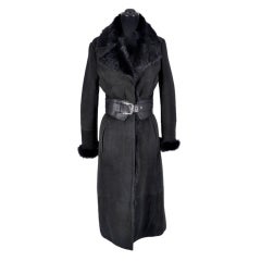 Used NEW GUCCI BLACK SHEARLING FUR COAT WITH LEATHER BELT