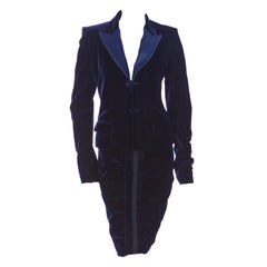 2002 Vintage TOM FORD for YVES SAINT LAURENT Navy Blue Velvet Suit
