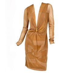 Tom Ford for Gucci Gold Dress with Lion Brooch 2