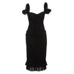 ALEXANDER MCQUEEN PLEATED BLACK SILK DRESS with CORSET