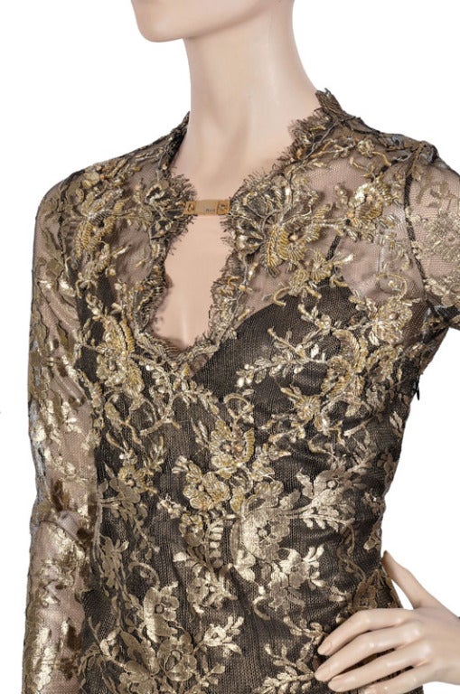 Women's New EMILIO PUCCI EMBELLISHED GOLD LACE DRESS