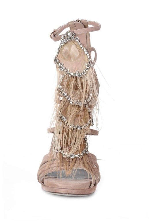 Sergio Rossi Nude Platform Shoes With Crystals & Feathers 1