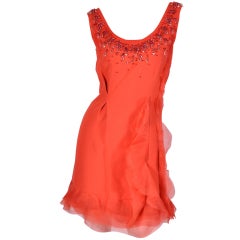 NINA RICCI EMBELLISHED ORANGE SILK DRESS NINA RICCI EMBELLISHED ORANGE SILK DRESS