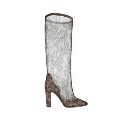 VALENTINO Lace-appliquéd mesh knee boots