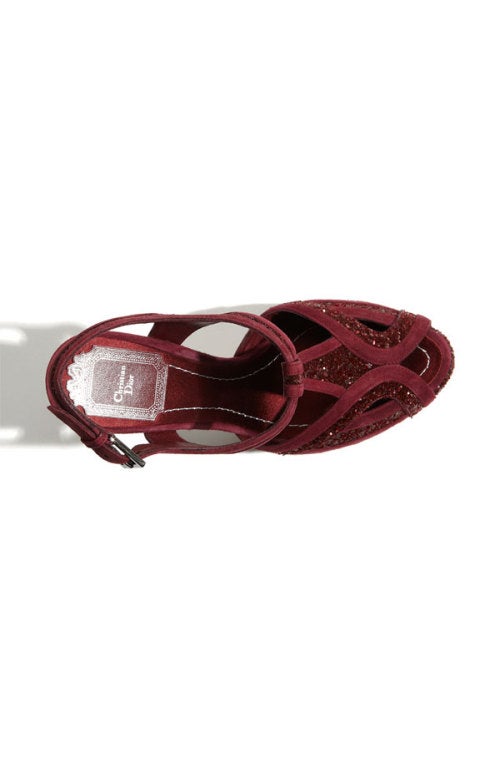 DIOR Burgundy Glitter and Suede T-strap Sandals 1