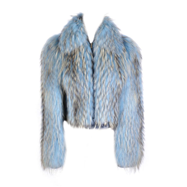 F/W 2001 Vintage Gianni Versace Couture Blue Fur Jacket