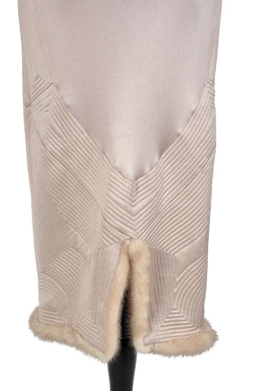 TOM FORD for YVES SAINT LAURENT NUDE DRESS WITH MINK FUR Size M In Excellent Condition In Montgomery, TX
