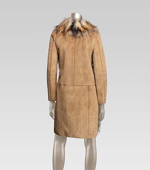 GUCCI SUEDE LEATHER COAT WITH HAND WOVEN FOX FUR 7