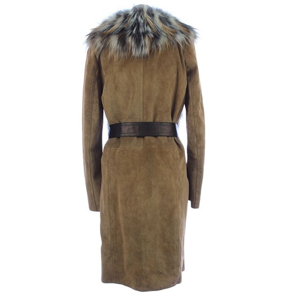 GUCCI SUEDE LEATHER COAT WITH HAND WOVEN FOX FUR at 1stdibs