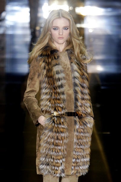 GUCCI SUEDE LEATHER COAT WITH HAND WOVEN FOX FUR at 1stdibs