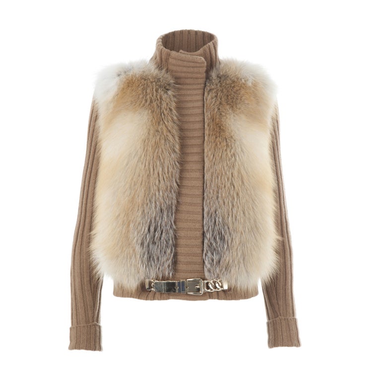 GUCCI KNIT CARDIGAN JACKET WITH FOX FUR