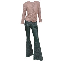 1999 Vintage Tom Ford for Gucci Embroidered Leather pants and Silk Ruched Top