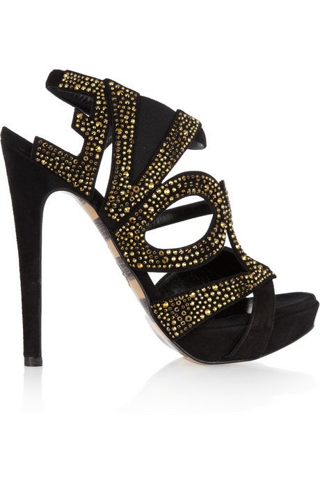 Shake up your cocktail style with Georgina Goodman's fabulous crystal-studded 'Lena' sandals. 

Team them with a slinky sequined dress for high-shine evening appeal.

Heel measures approximately 140mm/ 5.5 inches with a 25mm/ 1 inch platform

Black