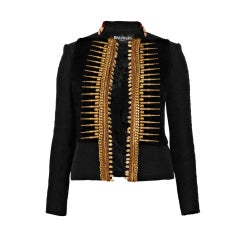 BALMAIN Embellished woven cotton and shearling fur jacket