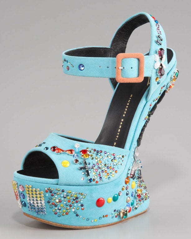 Women's GIUSEPPE ZANOTTI Blue No Heel Crystal-studded Sandal