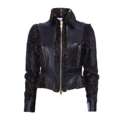 New EMILIO PUCCI LEATHER AND LEOPARD PRINT FUR JACKET
