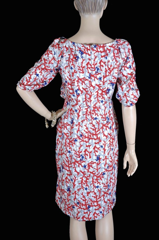New GUCCI CORAL PRINT SILK DRESS 40 - 6 In New Condition In Montgomery, TX