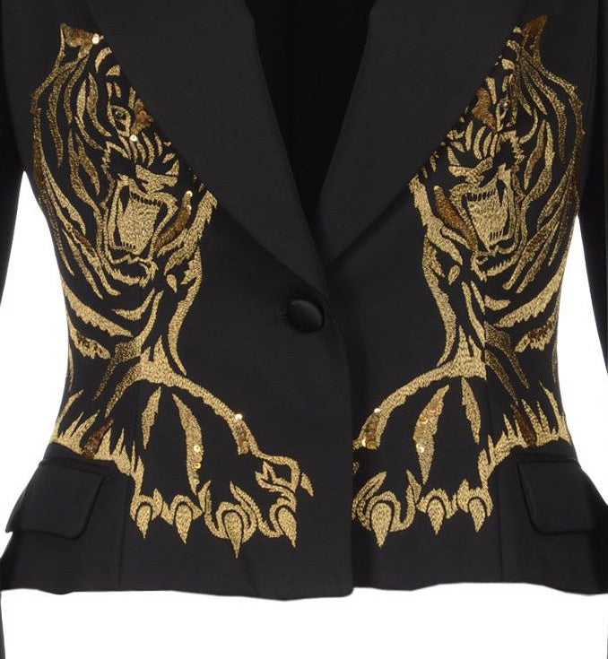 Black 2008 Alexander McQueen Tiger Embroidered Blazer