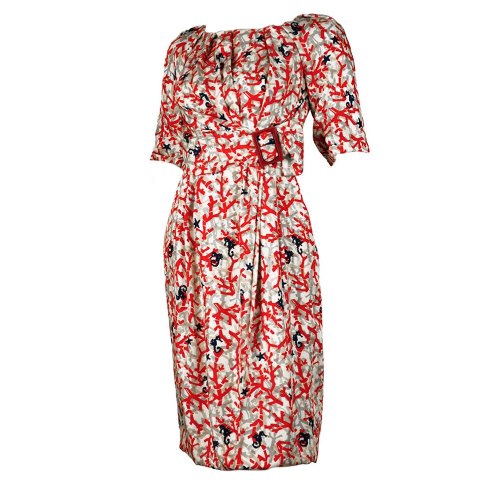 New GUCCI CORAL PRINT SILK DRESS 40 - 6