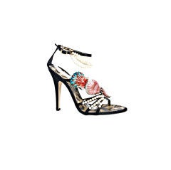 Roberto Cavalli Black Shoes with Enamel Sheashells and Pearls 40 7