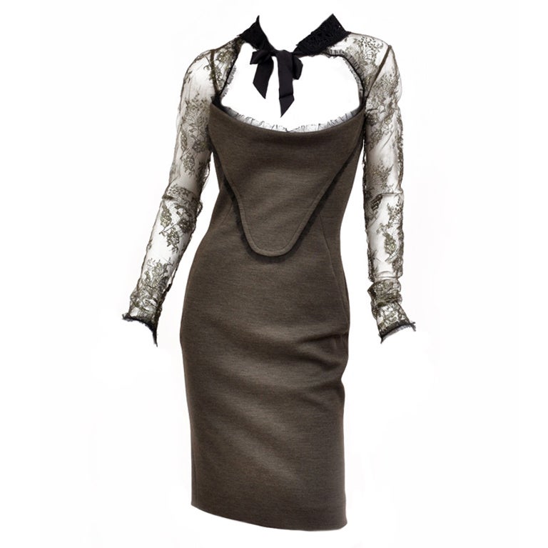 EMILIO PUCCI FITTED DRESS with LACE COLLAR and SLEEVES