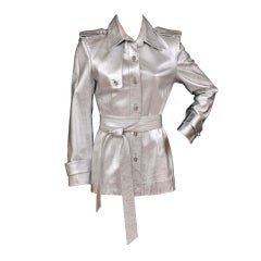 ZANG TOI SILVER LEATHER JACKET TRENCH COAT with CRYSTAL BUTTONS 1