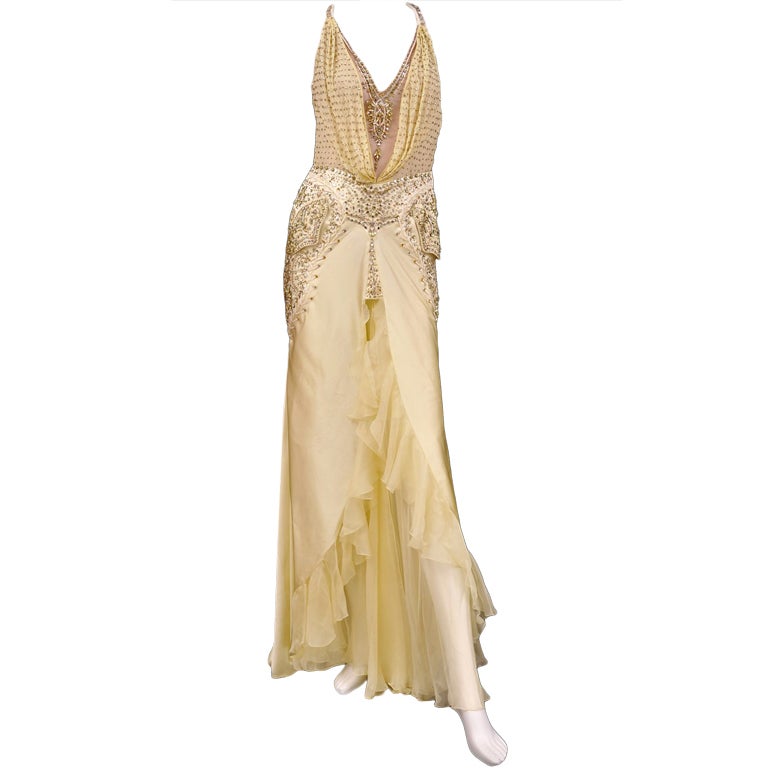 Unique VERSACE crystal-embellished silk gown