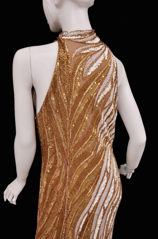 Bob Mackie Gold Beaded Gown In Excellent Condition In Montgomery, TX
