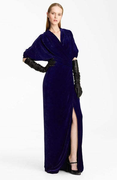 LANVIN Blue Velvet Wrap Gown 1