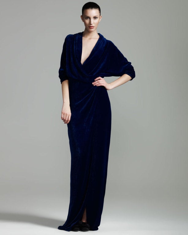 LANVIN Blue Velvet Wrap Gown 2