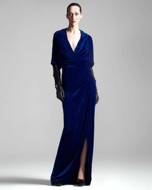 LANVIN Blue Velvet Wrap Gown 3