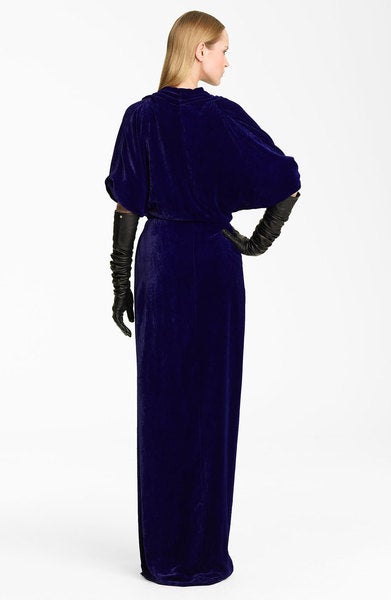 LANVIN Blue Velvet Wrap Gown 4