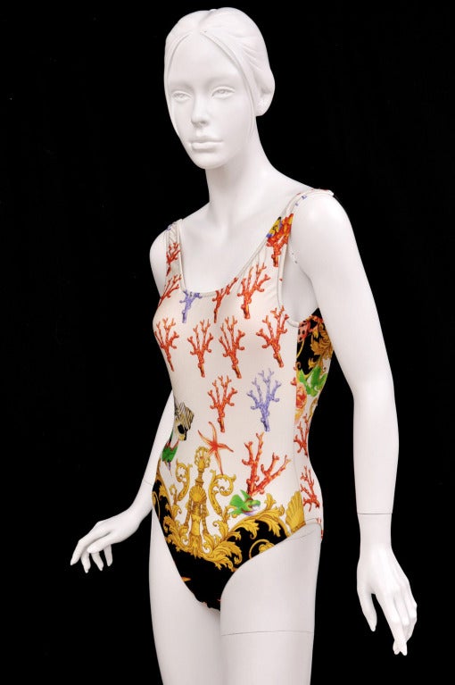 Women's 1992 GIANNI VERSACE ICONIC STARFISH and CORAL PRINT SWIMSUIT