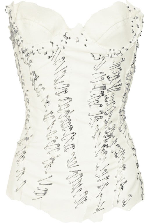 $9, 500 BALMAIN Pin Embellished white leather bustier 3