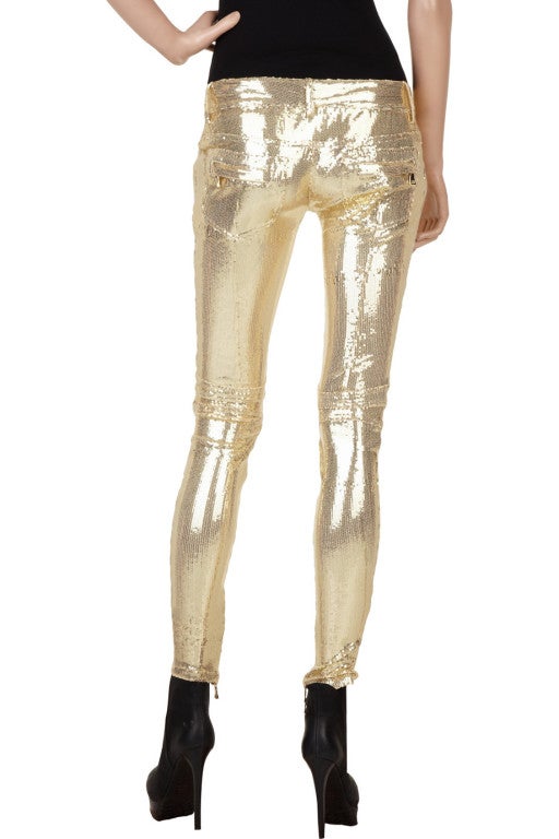 gold balmain jeans