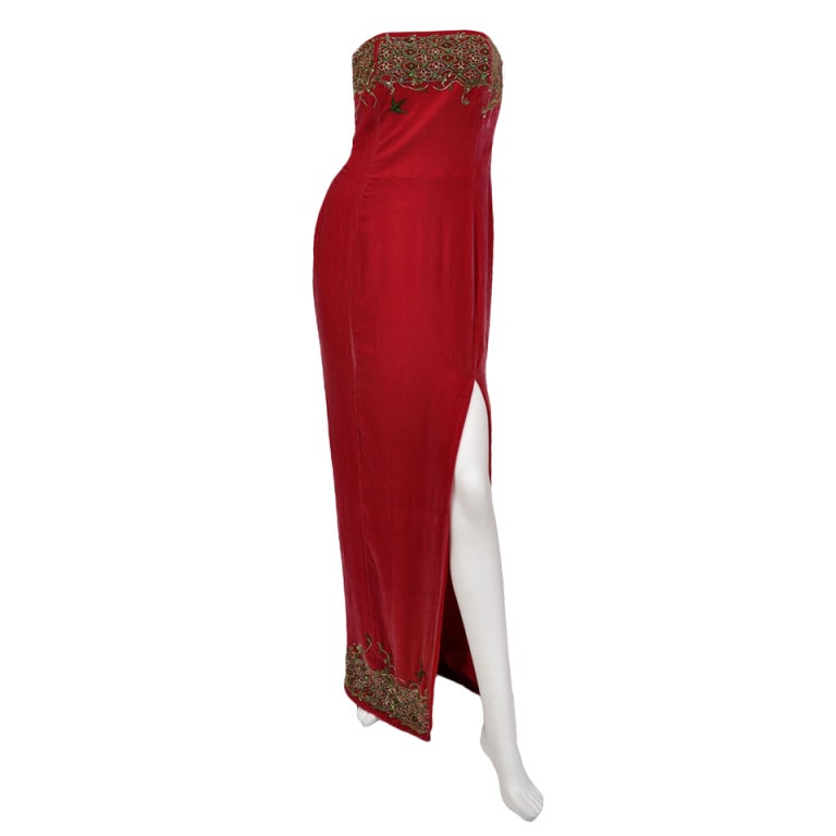 Zang Toi Embellished Red Velvet Gown Size 6