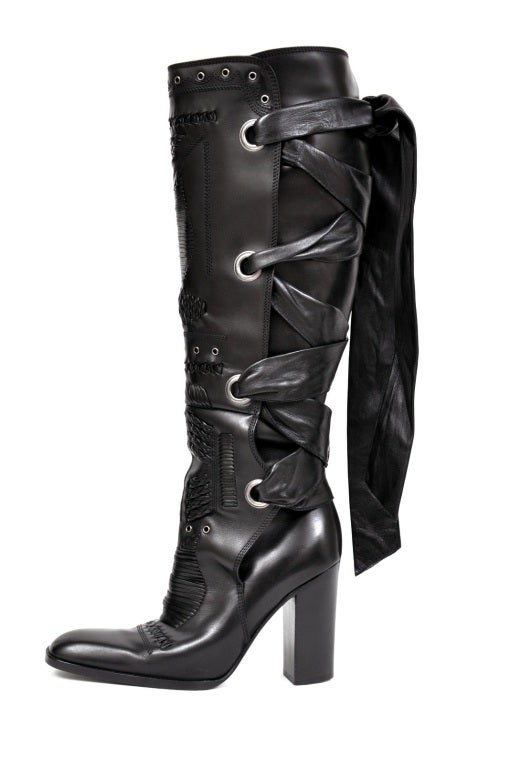 Tom Ford For Yves Saint Laurent Black Leather Boots, F / W 2001   In Excellent Condition In Montgomery, TX