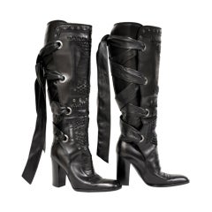 F/W 2001 TOM FORD for YVES SAINT LAURENT BLACK LEATHER BOOTS 35.5 8