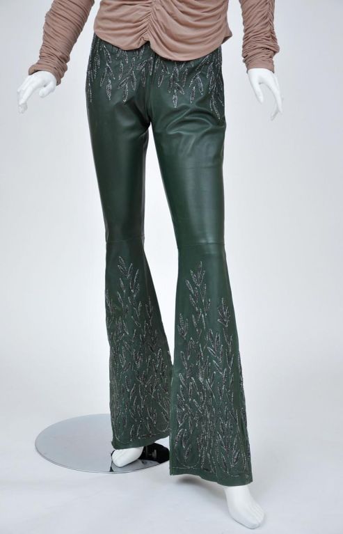 Black 1999 Vintage Tom Ford for Gucci Embroidered Leather pants and Silk Ruched Top