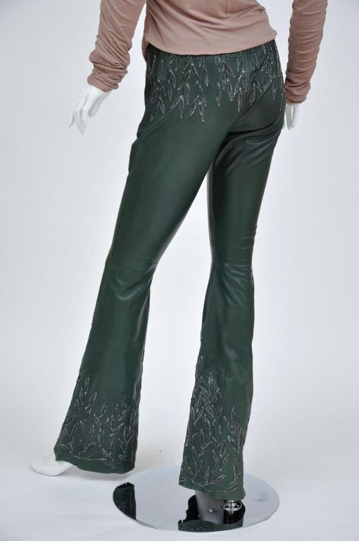 1999 Vintage Tom Ford for Gucci Embroidered Leather pants and Silk Ruched Top In Excellent Condition In Montgomery, TX