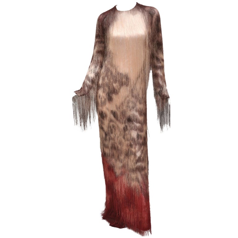 $23K New TOM FORD SILK GEORGETTE HAND EMBROIDERED FRINGE GOWN *SCAD Museum