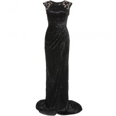 JASON WU Black Wynniefred Embroidered Velvet Gown