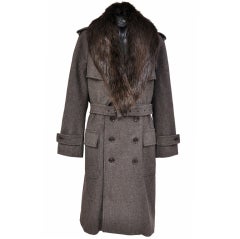 New TOM FORD BROWN WOOL DOUBLE BREASTED COAT with BEAVER FUR