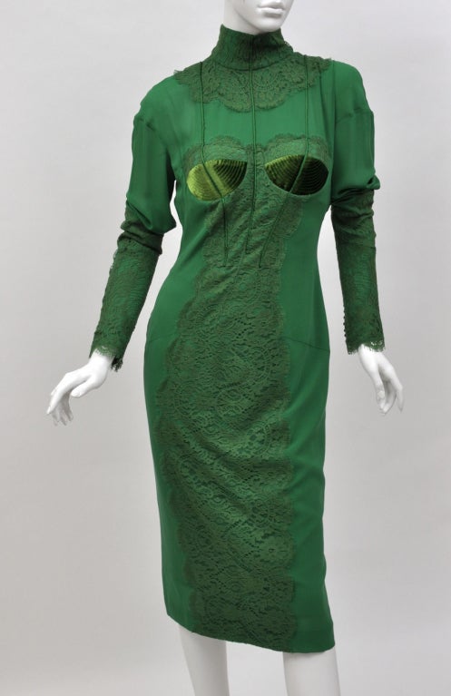 Neu TOM FORD EMERALD GRÜN APPLIQUE LACE COCKTAIL DRESS (Grün)