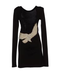 Balmain Eagle Pearl and Crystal Embroidered Black Jersey Dress